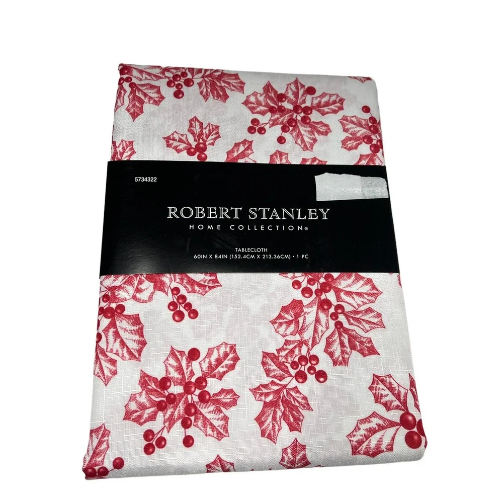 Fabric Tablecloth Christmas Robert Stanley Holly Pattern 60
